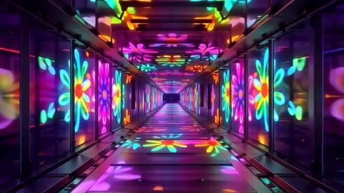 Vibrant Neon Floral Tunnel Animation Loop