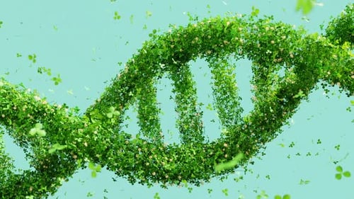 Green DNA helix rotating on a light green background. Scientific, biotechnology, genetic research