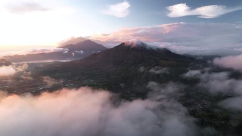 Aerial view of Mount Batur peak, Indonesia.
