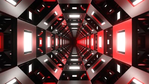 Red And White Mirrored Octagon Tunnel Background Vj Loop In 4K