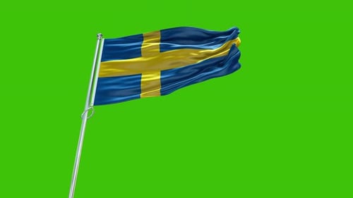 Sweden Flag Background Realistic Waving In Green Screen 4K