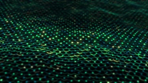 Hightech-Blockchain Datenanimation auf grünem Hintergrund. Futuristische digitale Datenanalyse Big Data Comp
