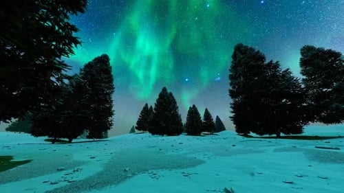 Northern Lights Over Snowy Mountains