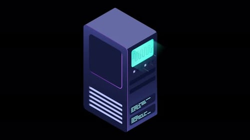 Isometric futuristic server animation. Isometric database or data center. Abstract blockchain