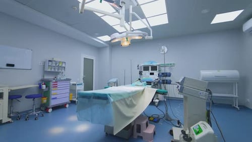 Operating Room with Surgical Lighting and Medical Equipment