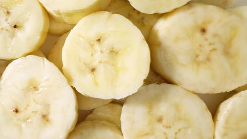 Close-up showcases a sliced bananas.