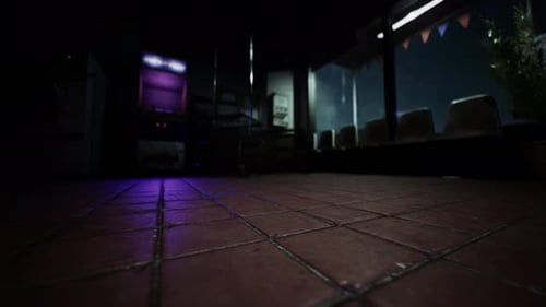 Gritty Urban Interior with Moving Purple Light Effect