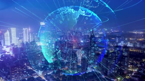 smart Connected city skyline. Futuristic network concept, city Technology