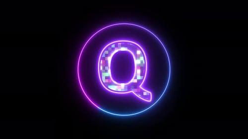 Animated Neon Glitch Letter Q Reveal