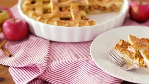 Food, Culinary and Baking Concept - Close Up of Apple Pie And
