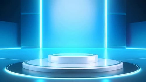 Futuristic Blue Neon Stage and Podium Presentation