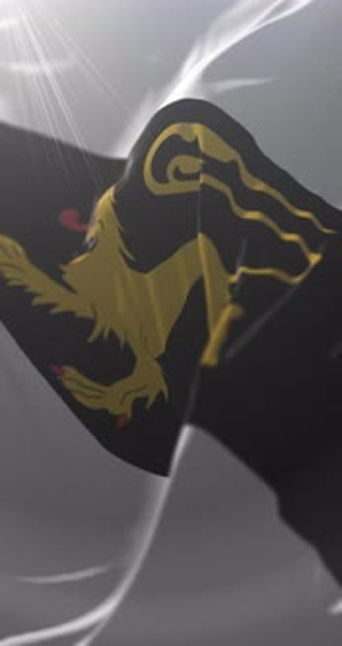 Waving Heraldic Lion Flag in Vertical Format