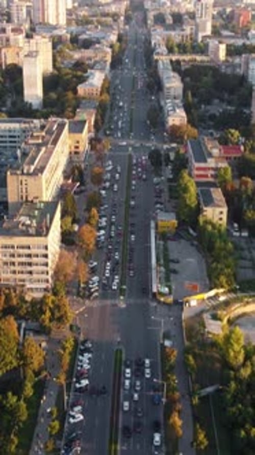 Aerial Kharkiv City Downtown Streets Tilt Up