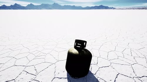Old Rusted Danger Gas Container on Salt Lake