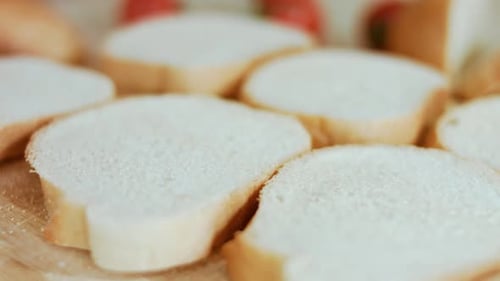 Slices of Bread on a Board Close Up