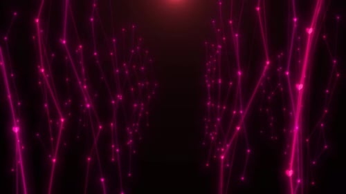 Ligne lumineuse avec animation de symbole d'amour en forme de cœur. Voler à travers un tunnel en ligne rougeoyante avec symbole en forme de cœur