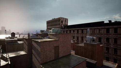 A View of a City From a Rooftop