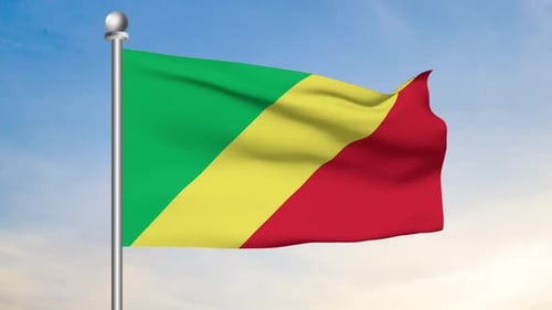 Republic of the Congo Flag Waving Animation with Sky Background