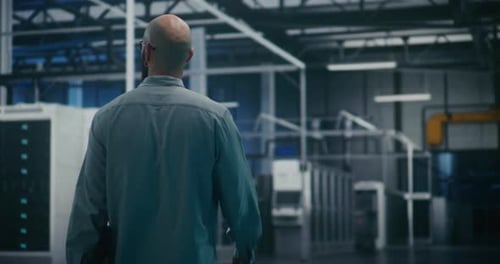 Engineer Inspecting Data Center Hall