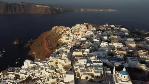 Oia Santorini Aerial View, Cyclades Island in Aegean Sea, Greece