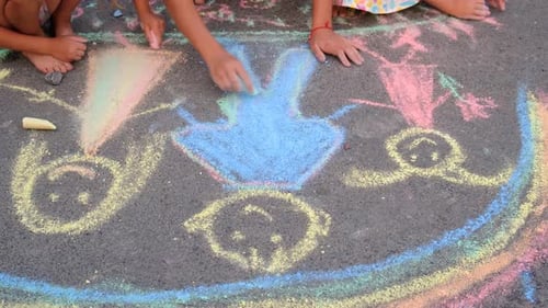 Children Draw on the Asphalt with Chalk Elective Focus