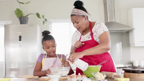 Woman and Child Baking Together in Kitchen