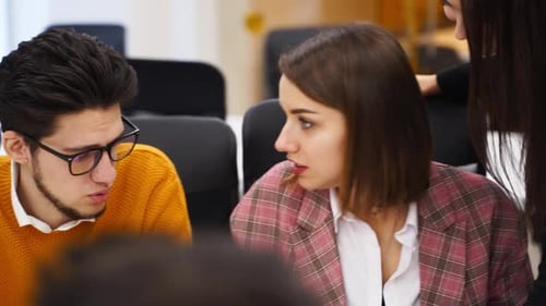 Office Employees Sit and Discuss on Startup Project in Conference Room with Charts Team of Business