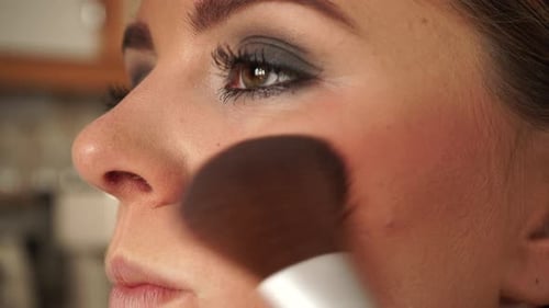 Makeup. Applying Rouge to Model Face