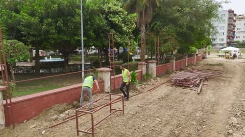 Foundation Building Aerial of Construction Site Activity