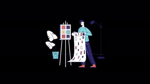 Animated Flat Design Illustration of an Artist with Color Swatches