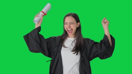 Happy Indian college girl completes her graduation Green screen