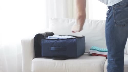 Trip, Travel, Vacation, Luggage and People Concept - Close Up of Man