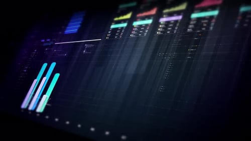 Futuristic Animated Business Data Display with Bar Charts