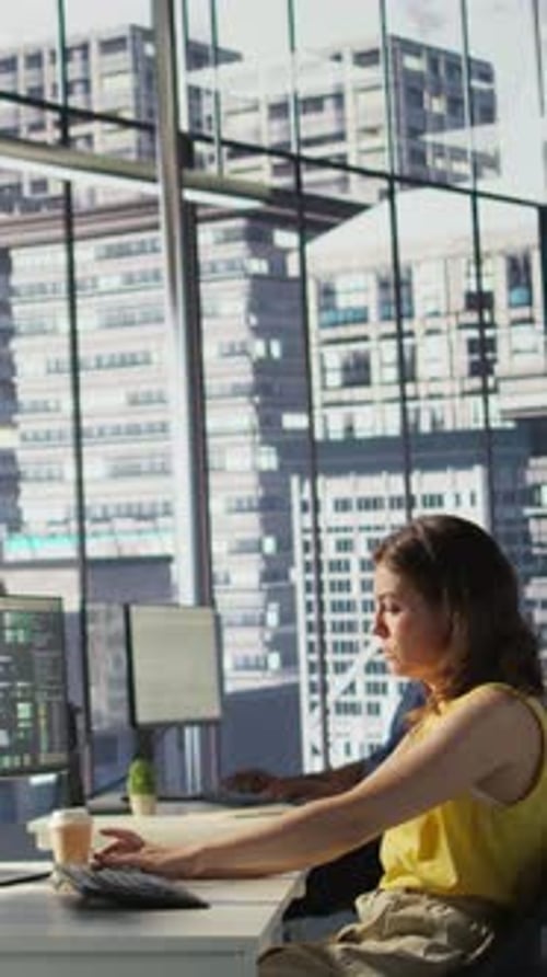 Vertikaler Video-Softwaretechniker, der Datenbanken bei der Arbeit entwickelt und verwaltet