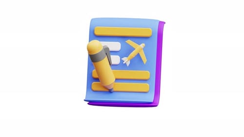 3D Animation Travel Plan Document With Pen