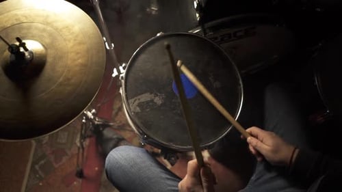 The Musician Plays the Drums Mysterious Cinematic Atmosphere