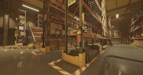Warehouse Interior Showing Storage Shelves and Organized Inventory Spaces