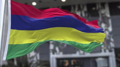 Realistic Mauritius Flag Waving in Slow Motion