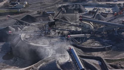 Industrial Gravel Pit Operation from Above with Conveyor Belts