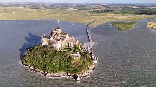 Aerial shot of Mont-Saint-Michel Abbey in France