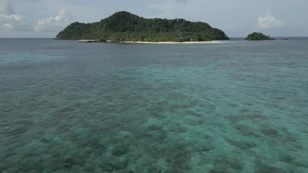 Low Drone Reveal of Senua Island and White Sand Beach, Natuna, Holidays ...