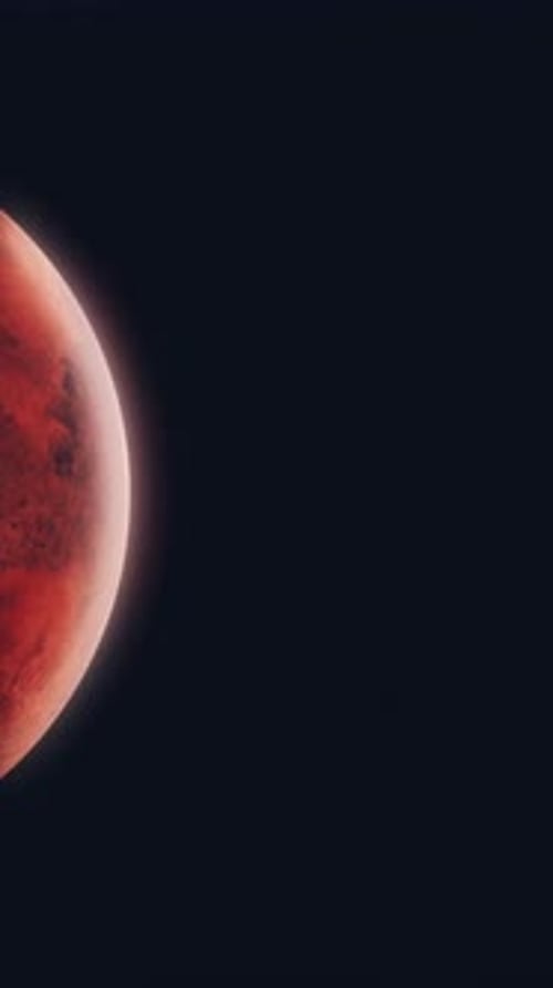 Vertical Video Panning Across Void of Space to Red Planet Mars with Bright Thin Atmosphere