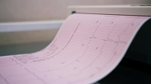 a cardiologist makes an ECG cardiogram for a patient prints an analysis of the patient's pulse rate