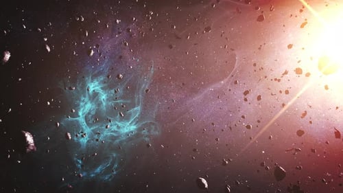 Dynamic Space Background with Asteroids and Colorful Nebula