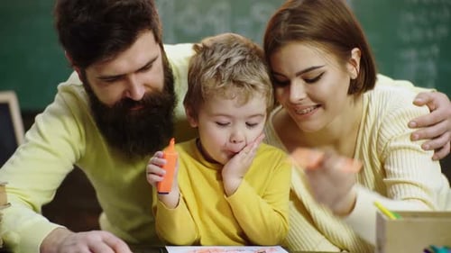 Family Drawing Together at School or Home