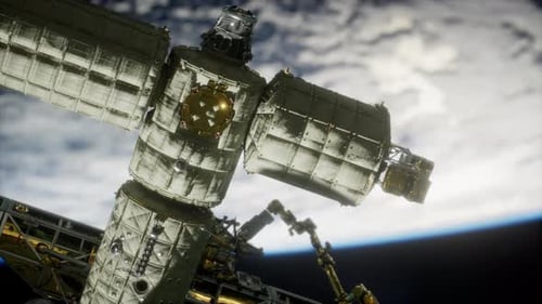 International Space Station Over the Planet Earth Elements Furnished By NASA