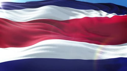 Costa Rica National Flag Waving in Realistic Seamless Loop