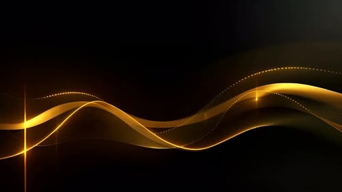 Elegant Golden Wavy Lines Flowing Animation with Shimmering Particles