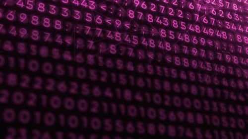 Futuristic Digital Data Stream with Glowing Pink Numbers