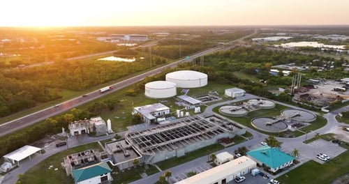 City Water Cleaning Facility at Wastewater Treatment Factory Purification Process of Removing